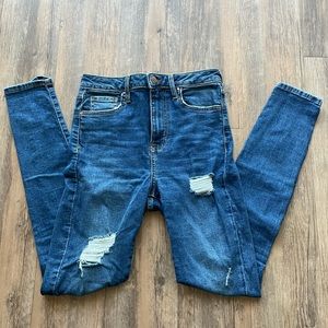 medium wash distressed jeans